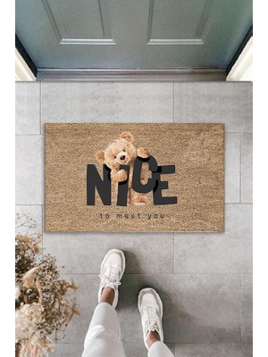 bebekokusu Dijital Baskı Kahverengi Ayıcık Tedy Bear Nice Kapı Paspası K-3009