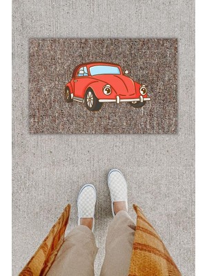 bebekokusu Dijital Baskı Dekoratif Vosvos Kırmızı Kapı Önü Paspası K-1281