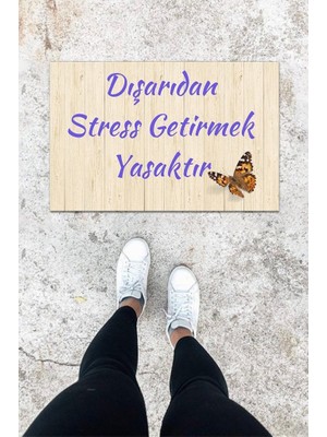 Dijital Baskı Krem Kelebek Desen Kapı Önü Paspası K-1016