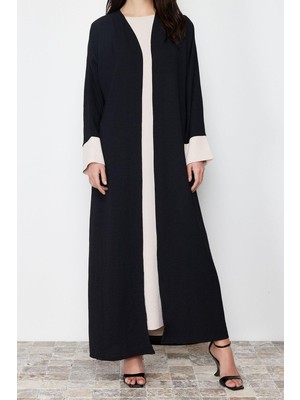 FRM Kadın Moda Şık Regular Boy Uzun Kollu Renk Bloklu Aerobin Ferace Abaya & Elbise 2li Dokuma Takım