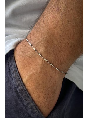 Frnch 925 Ayar Gümüş Italyan Model Gümüş Renk Erkek Bileklik FRJ12312-3312-A
