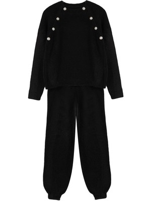 FRM Kadın Moda Şık Regular Boy Uzun Kollu Buklet Iplikli Triko Alt-Üst Takım