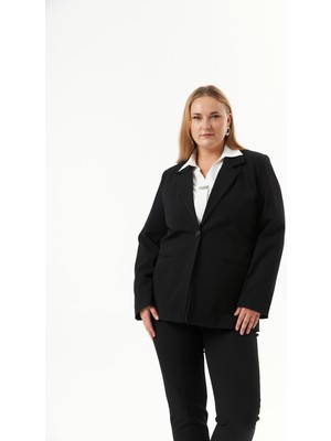 Rmg Büyük Beden Fileto Cep Astarlı Ceket Siyah1