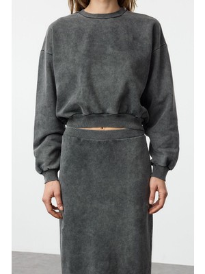 Ersefa Tarz Kadın Modern Normal Bel Boru Paça Yıkamalı Regular Normal Kalıp Midi Örme Alt-Üst Takım