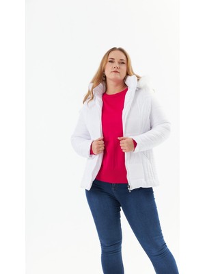 Büyük Beden Kapitone Şişme Mont Astarlı Beyaz