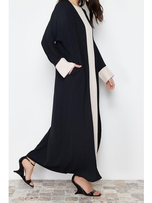 Ersefa Tarz Kadın Modern Normal Bel Boru Paça Renk Bloklu Aerobin Ferace Abaya & Elbise 2li Dokuma Takım