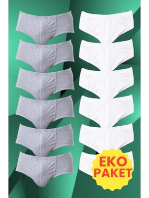 Tezzgelsin Erkek Pamuklu Slip Külot 6 Adet Beyaz 6 Adet Gri