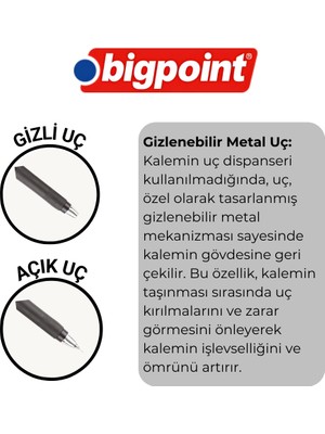 Bigpoint Grip Versatil Kalem Gizlenebilir Metal Uçlu Yumuşak Gövdeli Mekanik Uçlu Kalem 0.9 mm Beyaz