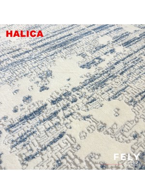 Halıca Fely 0569A Mavi-Krem Modern Salon Halısı