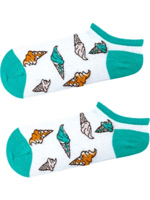 Carnaval Socks Renkli Dondurma Desenli Beyaz Renkli Patik Spor Çorap