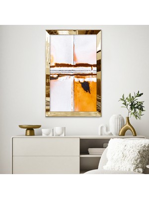 Zevahir Mobilya Dekorasyon Gold Aynalı Pleksi Çerçeveli Sanatı Ikiye Ayıran Soyut Çizgiler Çizim Tablo