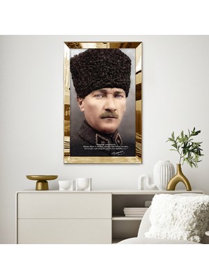Zevahir Mobilya Dekorasyon Gold Aynalı Pleksi Çerçeveli Gençliği Yetiştiriniz Sözlü Mustafa Kemal Atatürk li Baskı Tablo