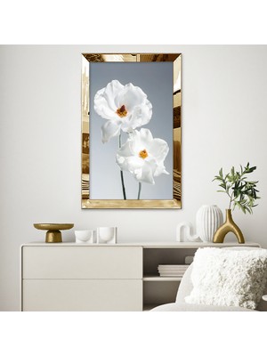 Zevahir Mobilya Dekorasyon Gold Aynalı Pleksi Çerçeveli Beyaz Gelincik Çiçekleri Tablo