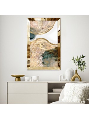 Zevahir Mobilya Dekorasyon Gold Aynalı Pleksi Çerçeveli Minimalist Sarı Yuvarlak Desenli Çizim Tablo