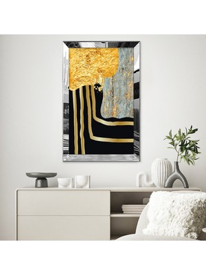 Zevahir Mobilya Dekorasyon Gümüş Aynalı Pleksi Çerçeveli Altın Renkli Soyut Sanatı Tablosu