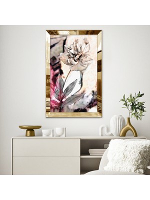 Zevahir Mobilya Dekorasyon Gold Aynalı Pleksi Çerçeveli Retro Tarzında Gül Tablosu
