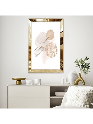 Zevahir Mobilya Dekorasyon Gold Aynalı Pleksi Çerçeveli Suluboya Tarzında Minimal Şekiller Tablosu