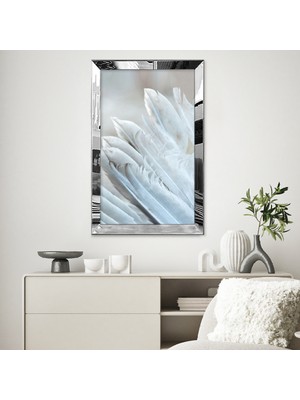 Zevahir Mobilya Dekorasyon Gümüş Aynalı Pleksi Çerçeveli Beyaz Kuş Tüyleri Tablo
