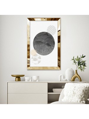 Zevahir Mobilya Dekorasyon Gold Aynalı Pleksi Çerçeveli Modern Tarzda Desenli Siyah Ay Tablosu