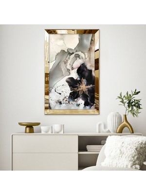 Zevahir Mobilya Dekorasyon Gold Aynalı Pleksi Çerçeveli Karışık Desenli Sulu Boya Tarzında Çiçek Tablosu