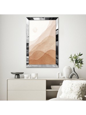Zevahir Mobilya Dekorasyon Gümüş Aynalı Pleksi Çerçeveli Bej Renkli Soyut Tasarım Tablosu