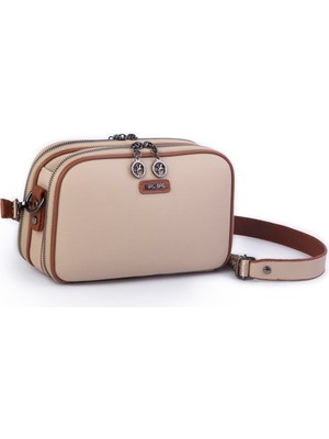 Nas Bag Kadın Çapraz Çanta Çift Gözlü Ayarlanabilir Askılı Kum Taba  Lacste