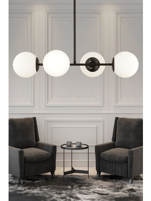 Woodhub Lema 4lü Siyah Modern Yemek Masası Üstü Yatak Odası Salon Avize