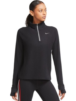 Nike Therma Dri-Fit Yarım Fermuarlı El Korumalı Koşu Üstü Siyah