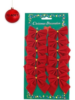 Sole Yıllbaşı Ağaç Süs Kadife Kırmızı Fiyonk 12 Li 5cm