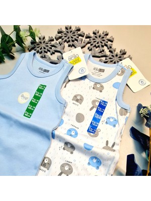 Colezium Erkek Bebek Mavi  Hello Baby Yazlık Kolsuz Çıtçtıtlı Body Tulum 2 Adet