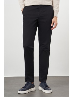Morven  Erkek Siyah Pamuk Yan Cep Slim Fit Chino Pantolon