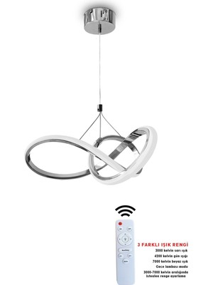 Woodhub 3 Renk Kumandalı Dimmerli Krom Modern Sarkıt LED Avize 4 Mod