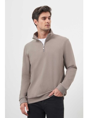 Morven  Erkek Gri Fermuarlı Bato Yaka Sweat-Shirt