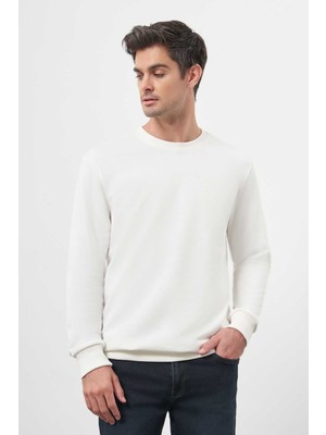 Morven  Erkek Beyaz Basic Bisiklet Yaka Sweat-Shirt