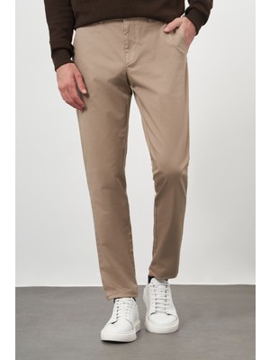 Morven  Erkek Açık Kahve Pamuk Yan Cep Slim Fit Chino Pantolon
