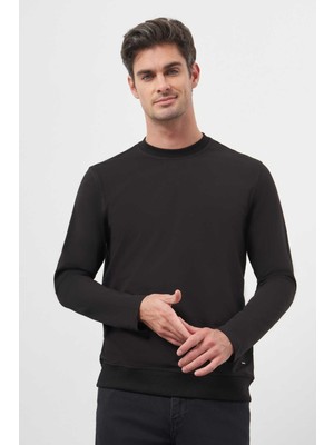 Morven  Erkek Siyah Basic Dynamic Fit Bisiklet Yaka Sweet Shirt
