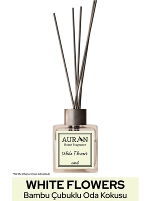 Beyaz Çiçekler Çubuklu Oda Kokusu Bambu Kokusu Kare Şişe White Flowers Reed Diffuser 100ml
