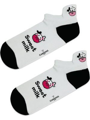 Carnaval Socks Sweat Milk Desenli Inek Nakışlı Patik Çorap