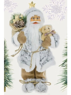 Sole Yılbaşı Süsü Noel Baba Biblo Figür Büyük Boy 30 Cm -  Peluş Ayısı Ve  Çuvalı Ile...