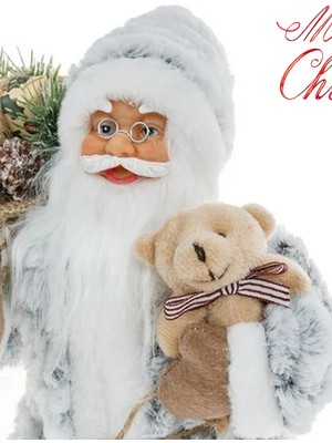 Sole Yılbaşı Süsü Noel Baba Biblo Figür Büyük Boy 30 Cm -  Peluş Ayısı Ve  Çuvalı Ile...