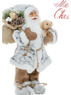 Sole Yılbaşı Süsü Noel Baba Biblo Figür Büyük Boy 30 Cm -  Peluş Ayısı Ve  Çuvalı Ile...