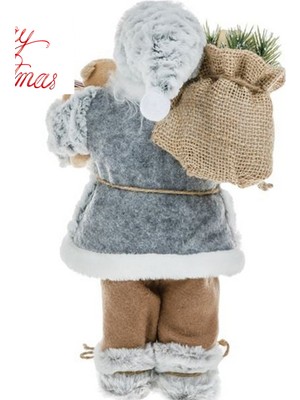 Sole Yılbaşı Süsü Noel Baba Biblo Figür Büyük Boy 30 Cm -  Peluş Ayısı Ve  Çuvalı Ile...