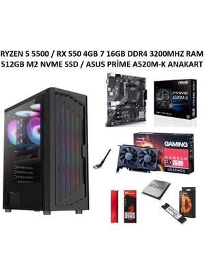 Wave X10 Ryzen 5 5500 Rx 550 4gb 16GB Ram 512GB M2 Masaüstü Oyuncu Bilgisayarı