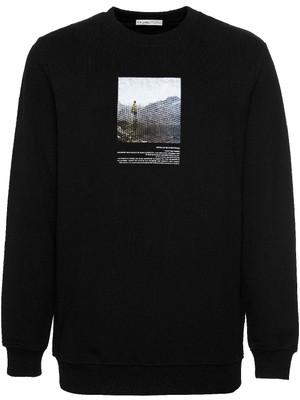 Wınston Erkek Regular Fit Tablo Baskılı Siyah Sweatshirt