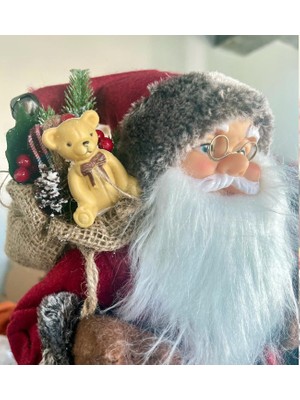 Sole Yılbaşı Süsü Noel Baba Biblo Figür Büyük Boy 45cm - Feneri, Ayılı  Çuvalı Ve Aksesuarları İle