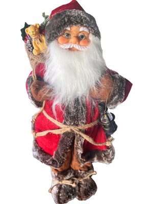 Sole Yılbaşı Süsü Noel Baba Biblo Figür Büyük Boy 45cm - Feneri, Ayılı  Çuvalı Ve Aksesuarları İle