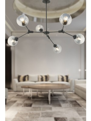 Woodhub Bürke 6lı Avize Siyah Modern Koridor Yatak Odası Salon Avize
