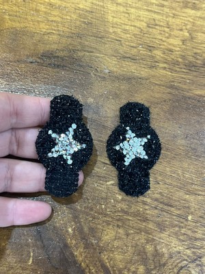 Gönülden Tasarım 2 Adet Ütü İle Yapışan Yıldızlı Arma Set Dikiş Aplike 5 x 3 cm Siyah Renk