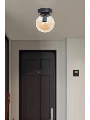 Woodhub Çaça Modern Salon - Mutfak - Koridor Glop Bal Camlı Siyah Renk Tekli Tavan Plofonyer Avize