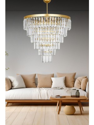 Woodhub Nilsa Gold 50 x 50  cm 'lik Kristal Taşlı Lüks Avize - Yatak Odası - Salon - Mutfak - Hol